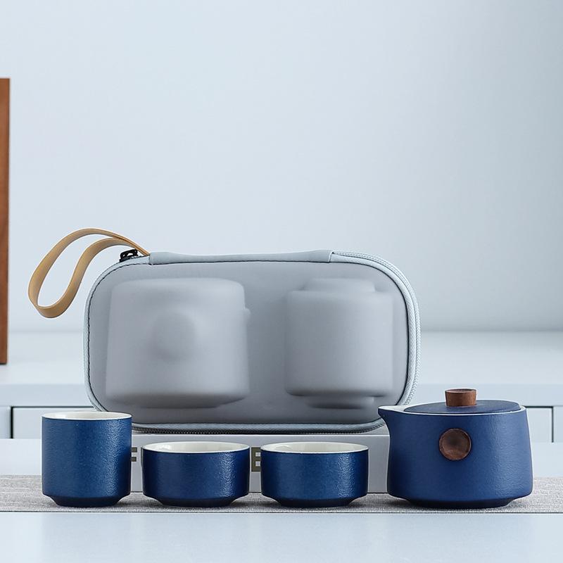 Kuaike Travel Tea Set, One Pot And Three Cups Of Anti-Scalding Ceramic Kung Fu Tea Set, Portable Travel Gift Customization