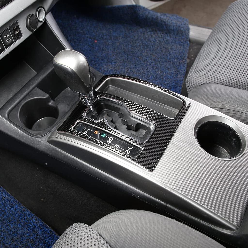 Weiche Kohlefaser Auto Mittelkonsole Schalthebel Panel Aufkleber Verkleidung Passend für Toyota Tacoma 2006 2007 2008 2009 2010 2011 2012 2013 2014 2015 (Schwarz