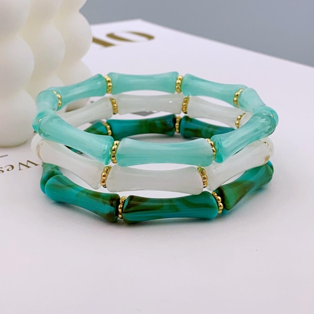 

3шт. Акриловый эластичный браслет с бусинами и разноцветными бамбуками для женщин, повседневный браслет для женщин