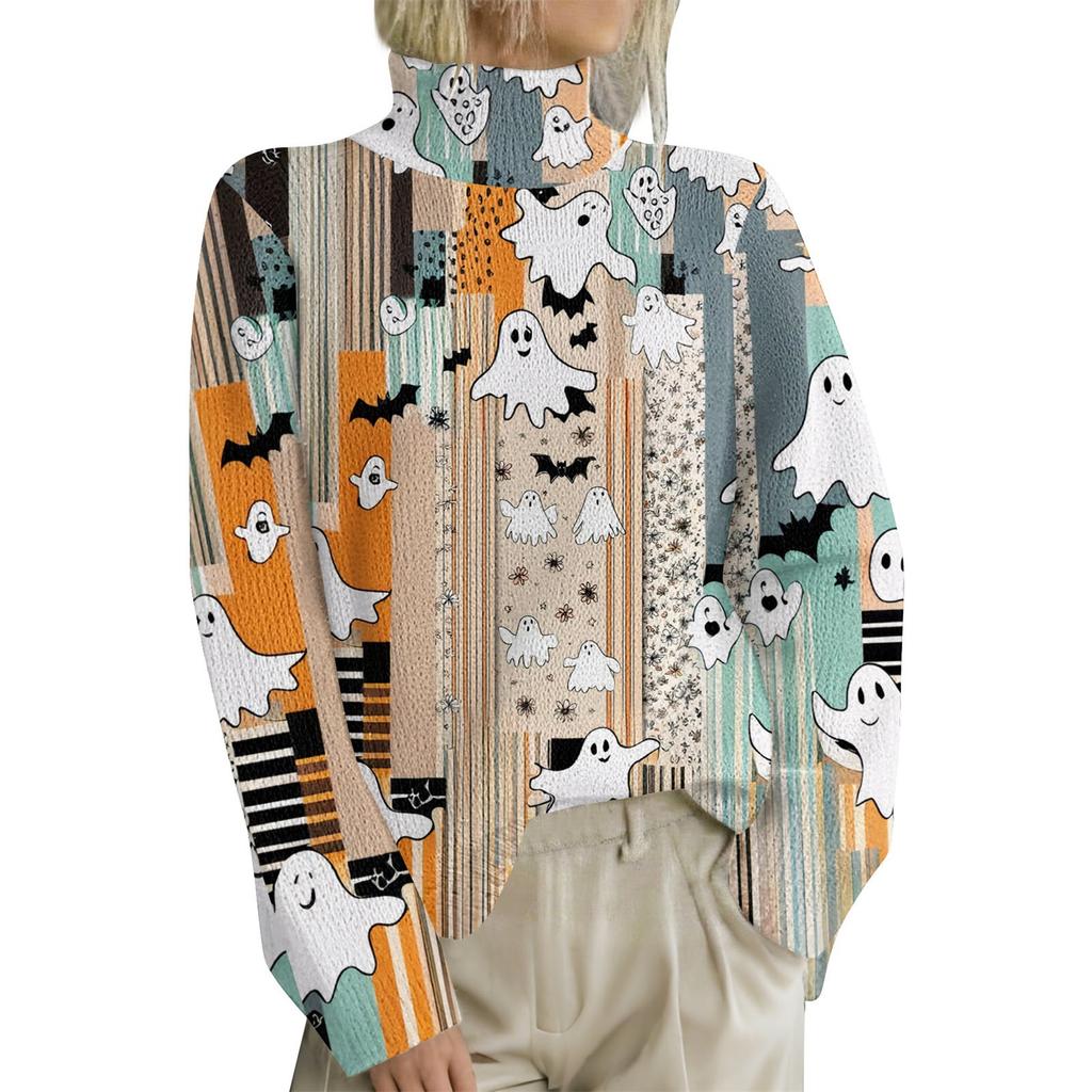 HJX-GL1 Turtleneck Pullover Long Sleeve Halloween Devil 3D Printed Sweater New Loose Autumn and Winter