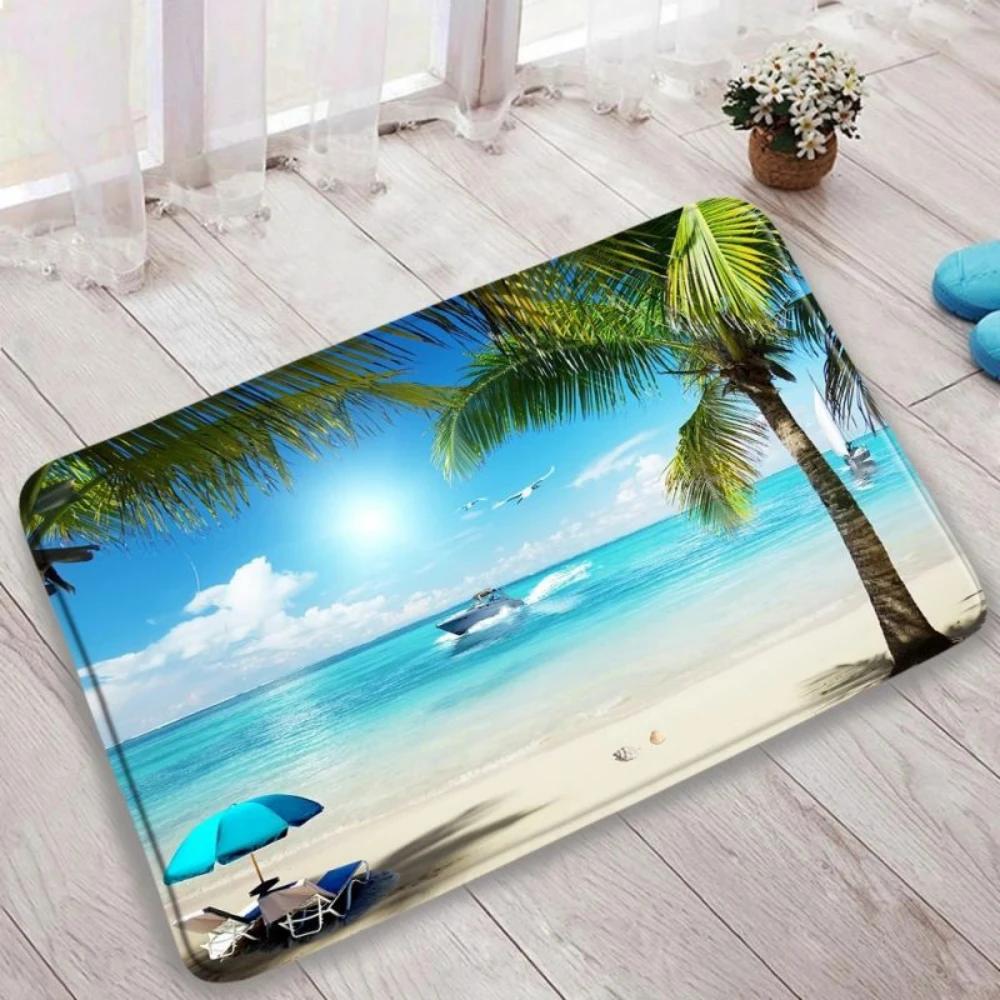 Coastal Ocean Beach Themed NonSkid Rug Waterproof Door Mat for Kitchen Entrance Living Room Bedroom All Season Floor Mat Decor