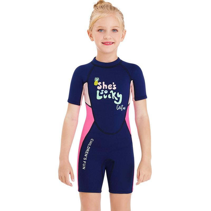 Kids 2.5mm Neoprene Wetsuit Girls - Short Sleeve Full Body Dive Surf Suit Warm Water Sports Gear