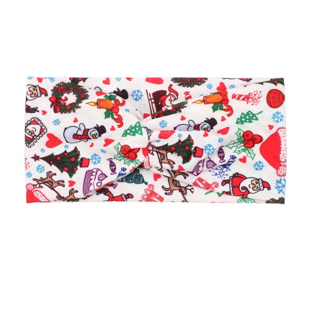 Bandeau de Noël Père Noël & Bonhomme de neige avec clochettes, bois de renne et motif canne de Noël - Design élastique noué