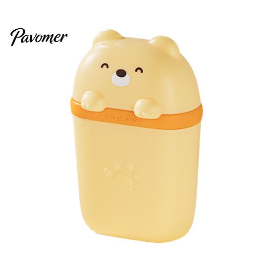 Durable Soap Storage Case Cute Bear Box with Lid, Plastic Holder Protector for Business Trips Drainage Design, Portable Travel Home And Dish Gym