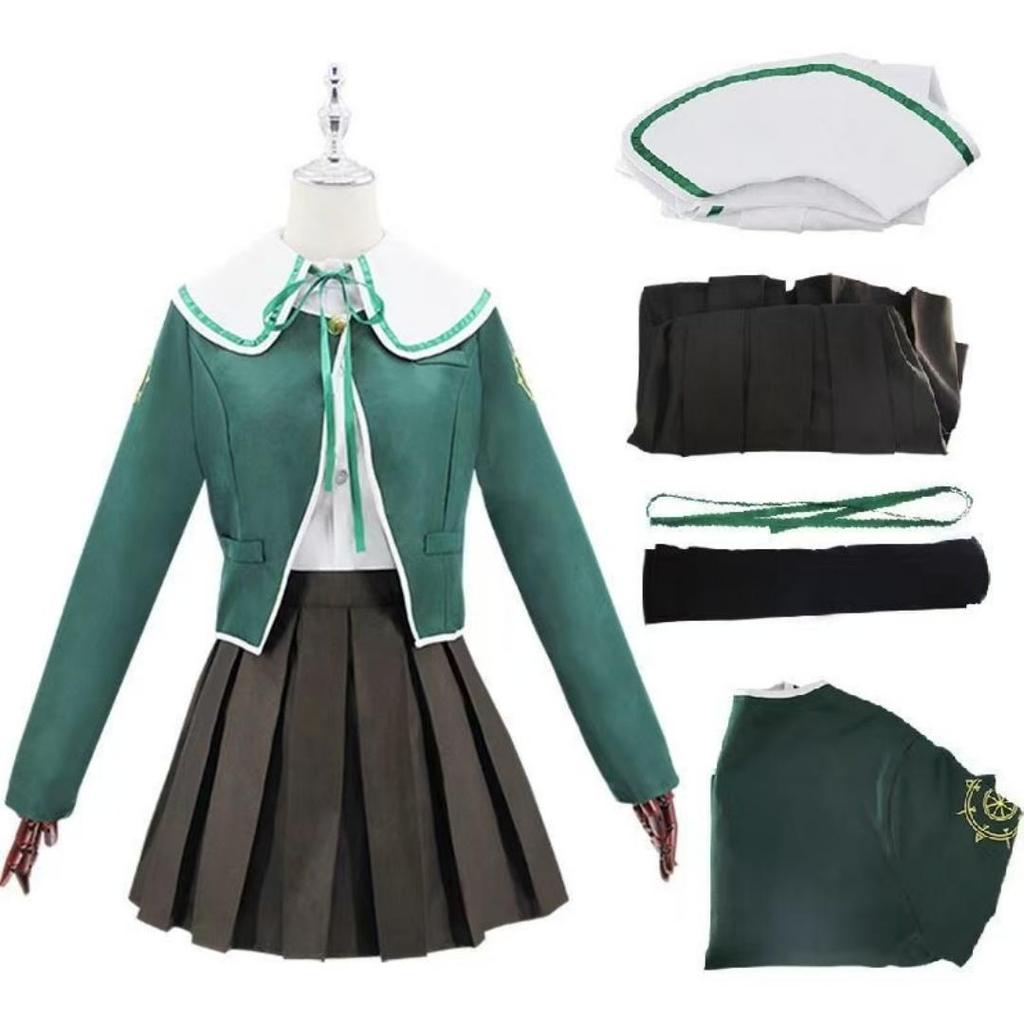 Danganronpa Chihiro Fujisaki Cosplay Kostým JK Uniforma Oblek Dlouhý Rukáv Hnědá Skládaná Sukně Set Dámský Halloweenský Kostým Outfit