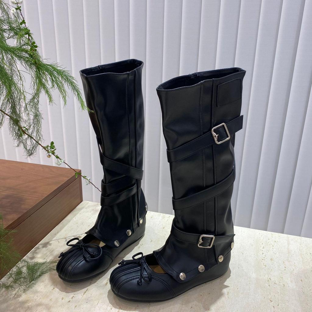 Women's Knee-High Boots: Two-Way Wear, Hidden Heel, Buckle Detail, Mary Jane Flats, Street Style, Summer/Autumn Sandals.