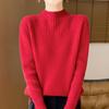 Women's 100% Pure Wool Half-High Collar Thick Knit Sweater - Warm Autumn/Winter Base Layer Pullover