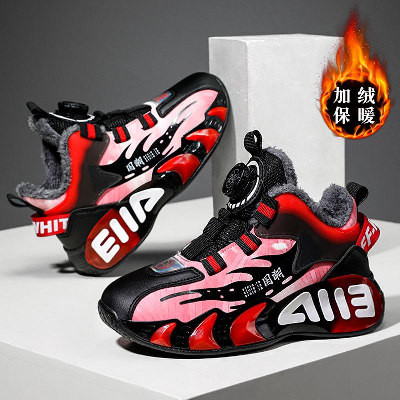 Klassenkamerad Jungen Sportschuhe Fleece dicker 2025 Winter neue Kinder große Baumwollschuhe Jungen rote Basketballschuhe