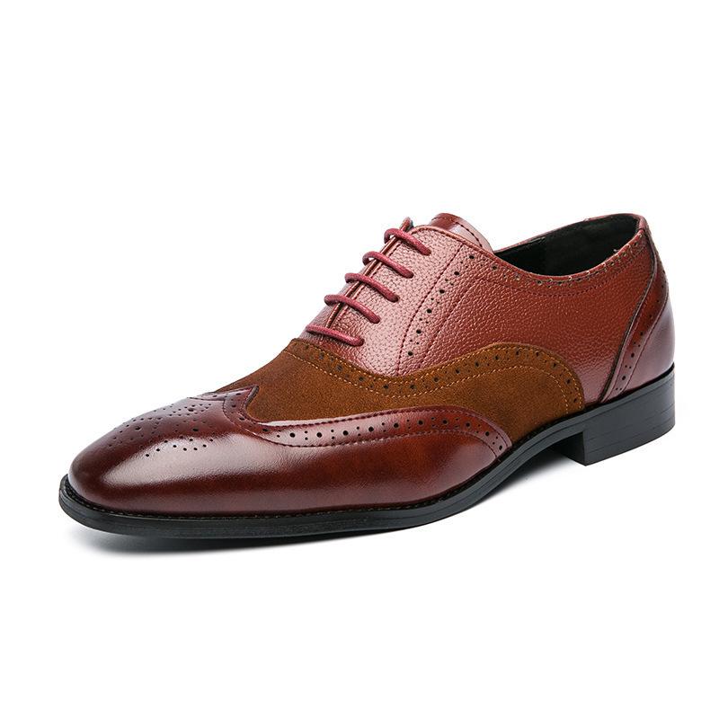 Four Seasons Men's Splicing Business Casual Retro Large Size Youth Wedding Leather Shoes