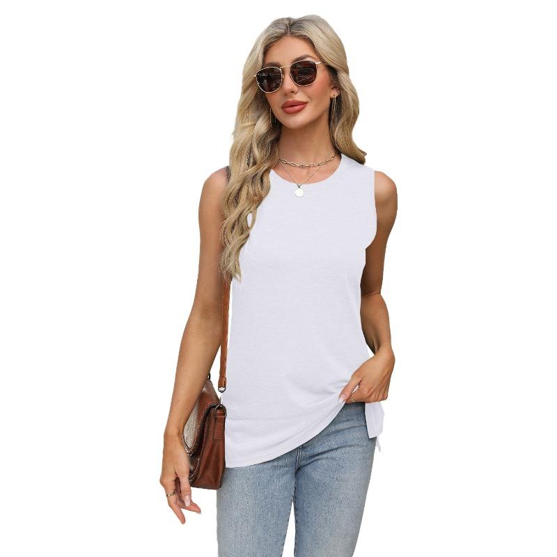 Damen Neue Frühlings- und Sommerweste Rundhalsausschnitt Ärmelloses T-Shirt Offene, lockere Oberteile