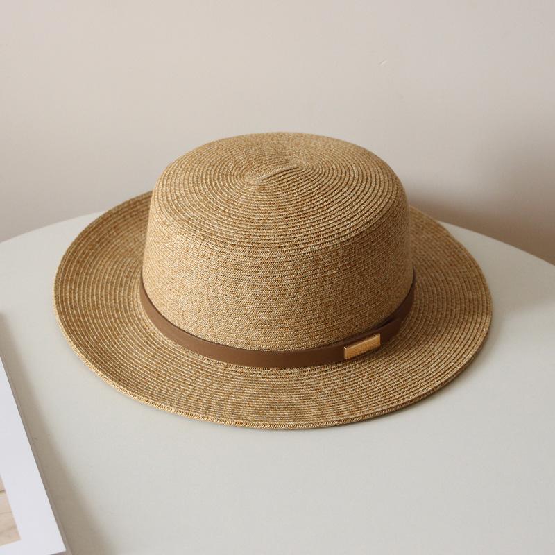 Panama Straw Hat Women's Summer Seaside Sunshade Sun Protection Beach Hat Belt Big Brim Flat Top Straw Top Hat Jazz Hat