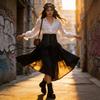 Minifalda Irregular con Volantes y Lazo Pirata Steampunk Para Cosplay y Ropa de Calle