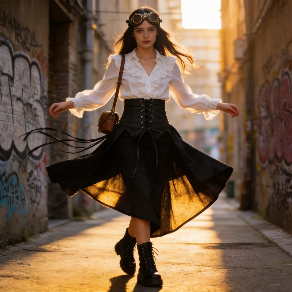 Minifalda Irregular con Volantes y Lazo Pirata Steampunk Para Cosplay y Ropa de Calle