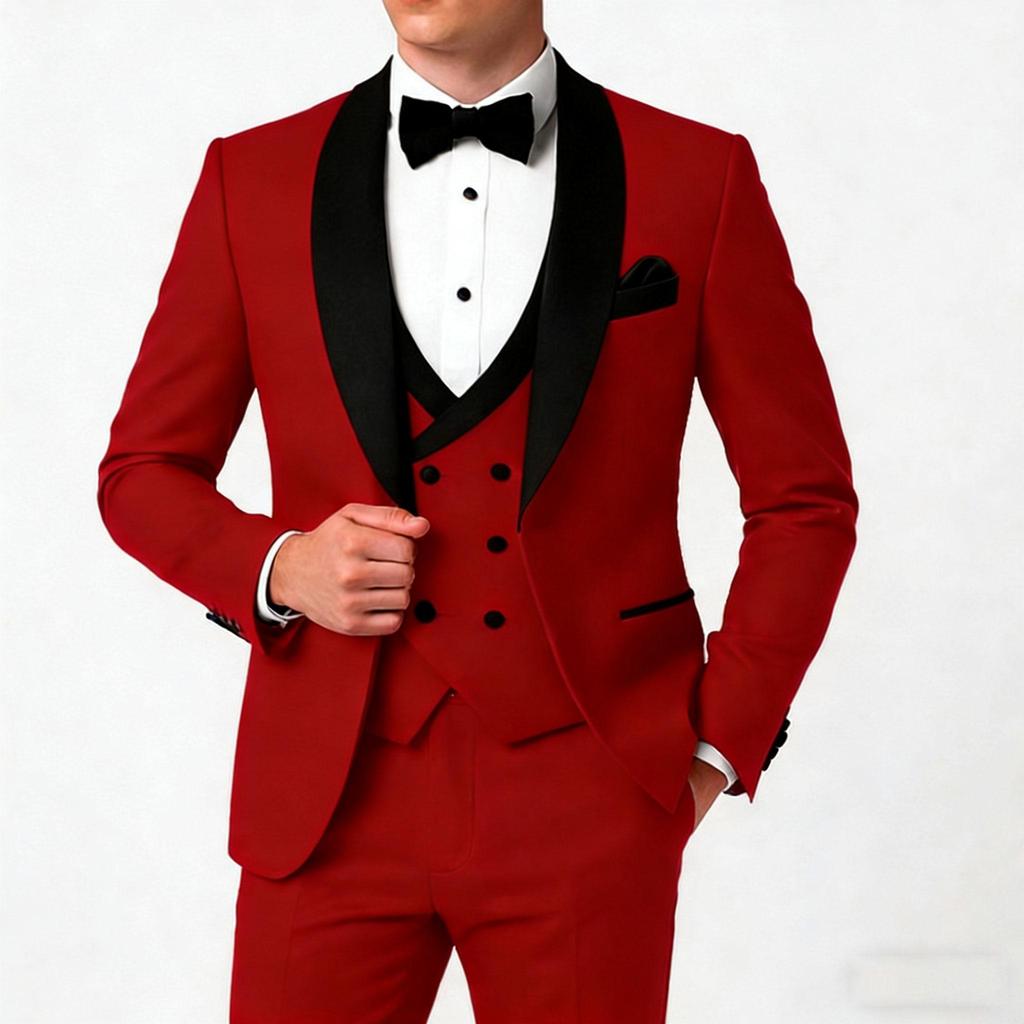 White Suits for Men Black Shawl Lapel 3 Pieces Jacket Pants Vest Wedding Banquet Business Male Clothing Slim Fit Blazers Sets