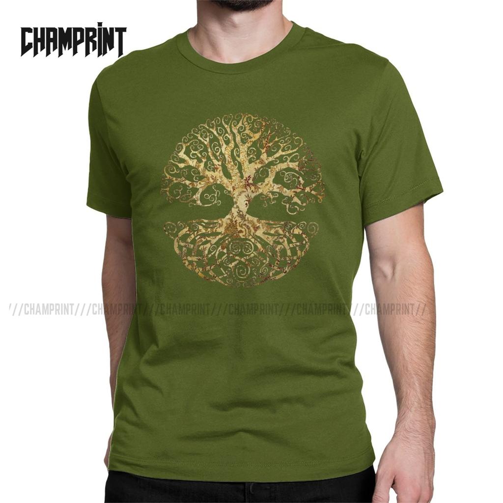 Tree Of Life T-Shirt for Men Forest Nature Budda Symbol Novelty Pure Cotton Tees Round Neck Short Sleeve T Shirts Birthday Gift
