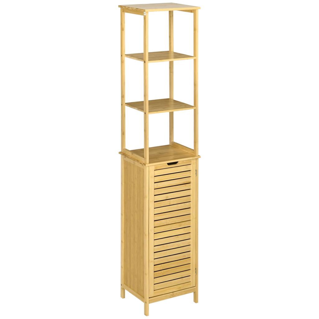 Tall Bathroom Cabinet, Slim Storage Cabinet, Tallboy Bamboo Storage Unit with 3-Tier Storage Shelves and Freestanding Organiser, Natural