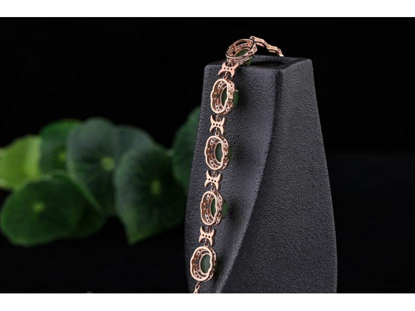 Bridal 4-Piece Set: Rose Gold Plated 925 Silver Earrings, Ring, Necklace with Jasper and Hetian Jade