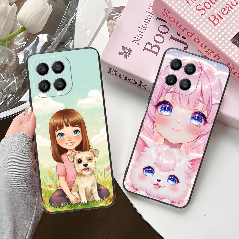 Girl Dog Puppy Matte TPU Mobile Phone Case for Honor 90 80 70 60 50 30 20 10 9 8 7 Pro S SE Lite 5G Colorful Printing Cover