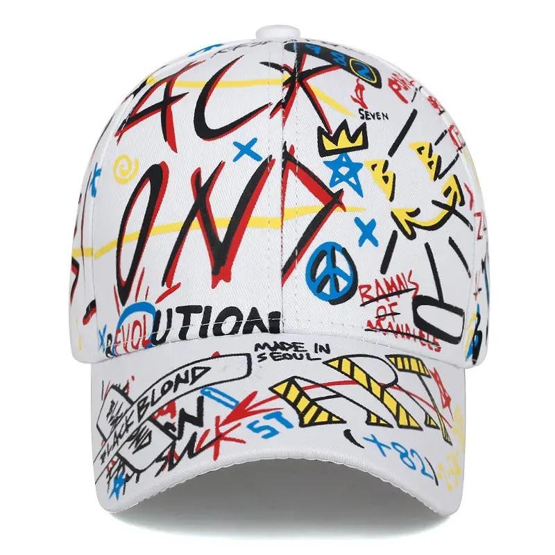 Men's and women's letter graffiti printed baseball caps with adjustable brim for outdoor activities and leisure sun hats