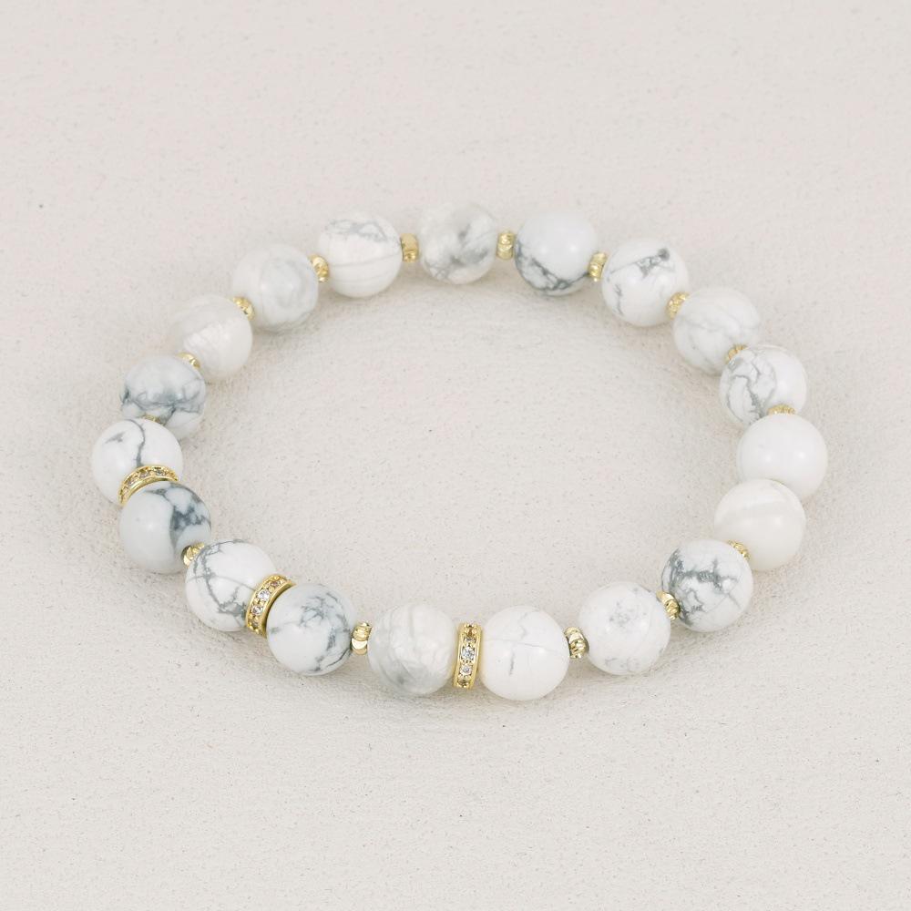 Elegant Semi-Precious Stone Beaded Bracelet - Light Luxury, High-End, Versatile Elastic Round Beads for Couples