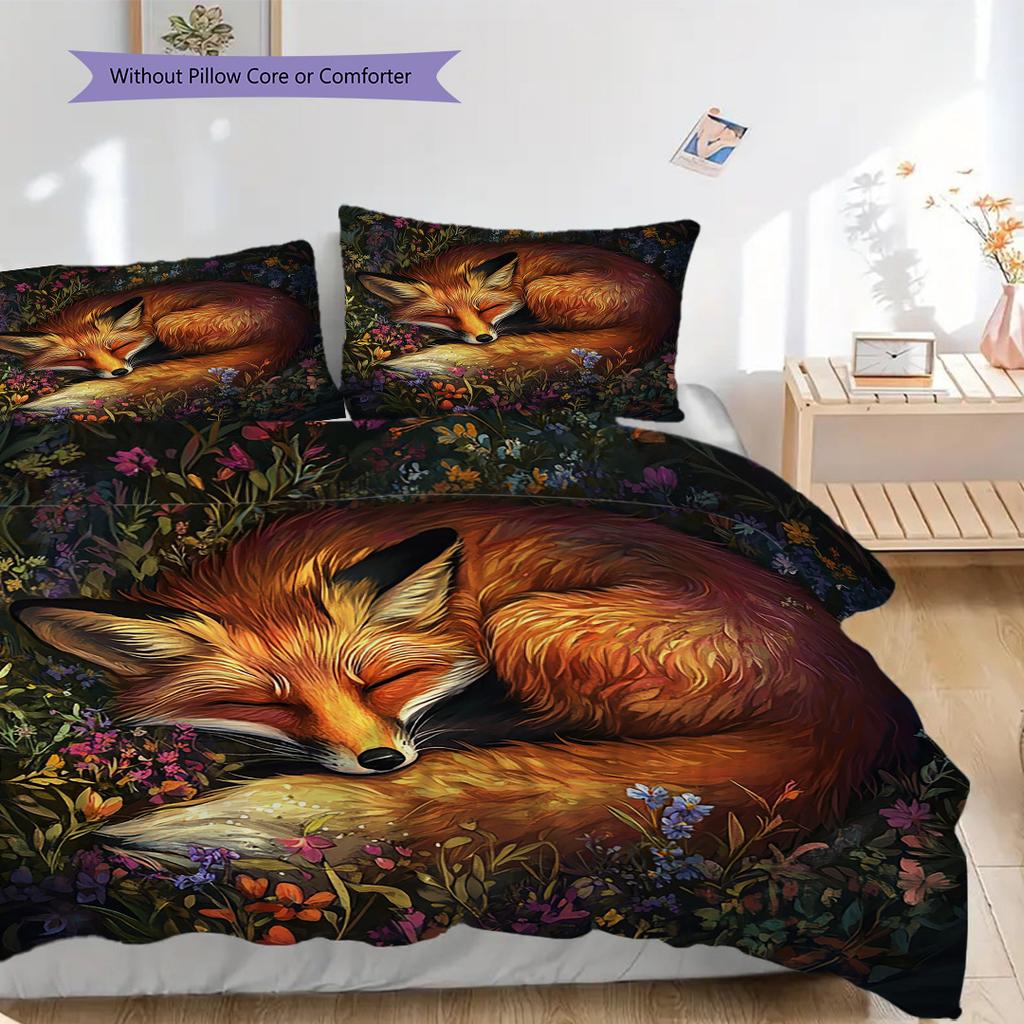 Fuchs-Muster Bettwäsche Steppdecke Set Bettbezug Kissenbezug Heimdekoration Geburtstagsgeschenk (1 Bettbezug + 2 Kissenbezüge, ohne Füllung)