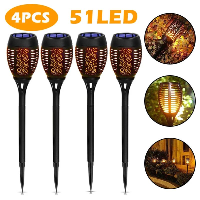 1-4PCS 96 LED Outdoor Solar Torch Lights Waterproof Garden Patio Flickering Dancing Flame Lamp  Lawn Path Yard Patio Floor Lamps