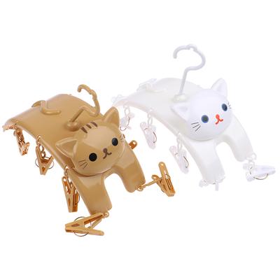 Cat Hangers With 10Pcs Clothes Pegs Indoor Outdoor Laundry Clips Underwear Socks Multifunctional Storage Drying Rack