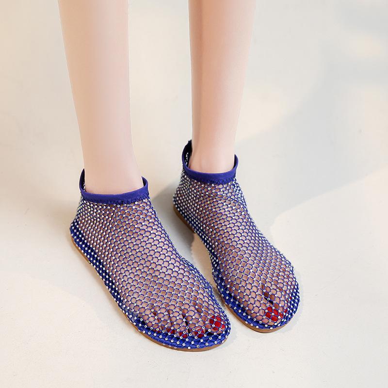 Round head beach sandals women wear hollowed rhinestone one pedal breathable mesh sandals women's low-top cool boots women