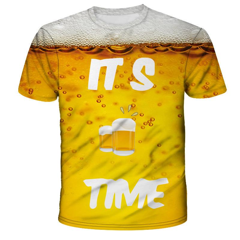 Men's Casual Beer Bubble Series 3D Printed Summer Comfortable Plus Size T-shirt- Soft Medium Stretch Polyester Fabric Summer Mens Relaxed Fit Clothing