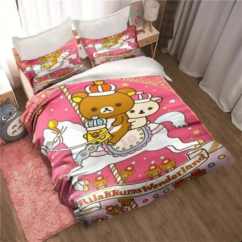 Cute Rilakkuma Bear Kawaii Bedding Set 3D Printed Suitable For Bedroom Duvet Cover Set With Pillowcases Kids Home Textile