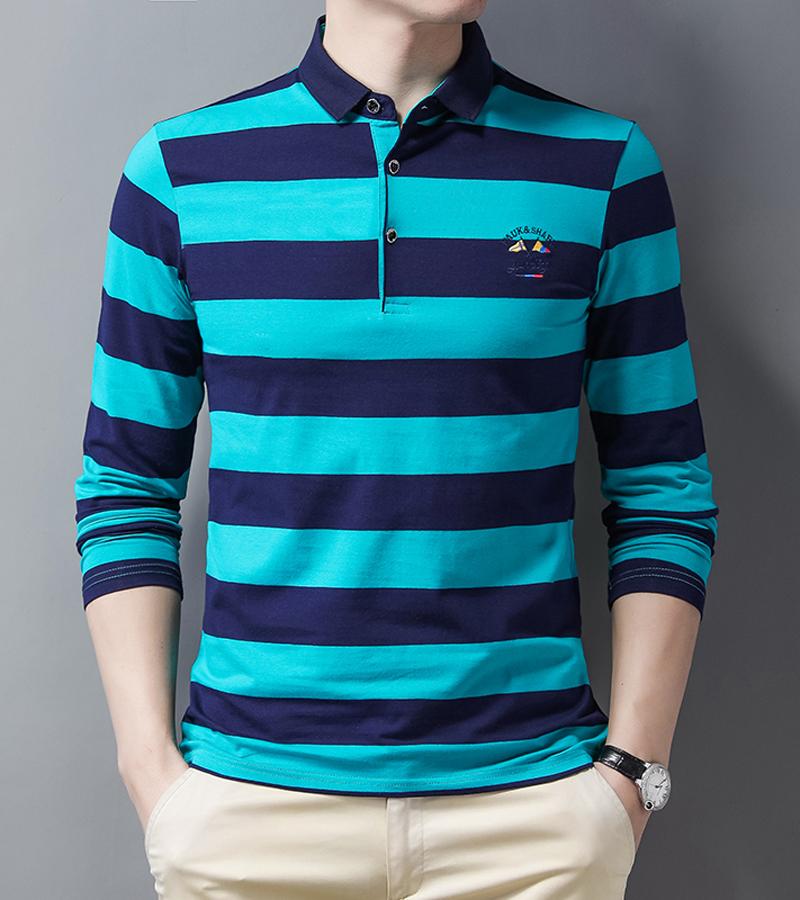 Neues Sommerstreifen-Stickerei Herren Streetwear Polohemd Baumwolle Freizeit Oberteil Mode Street Langarm Herrenbekleidung