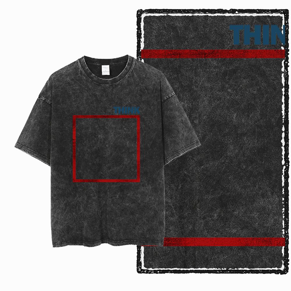ZB THINK OUT OF THE BOX Printed Cotton Acid Washed Graphic Unisex T Shirt Cool Streetwear Men Tshirts Big Size Tee for men