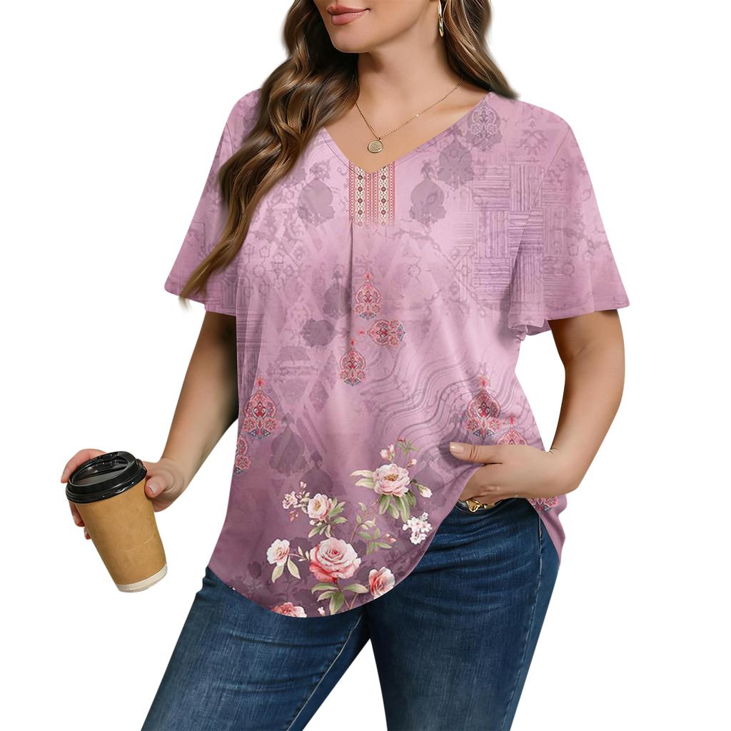 Blusa Casual de Moda para Mujer Talla Grande, de Corte Holgado, Manga Corta, Elegante Cuello en V, para el Trabajo