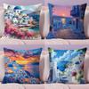 Santorini Landscape Cushion Cover Soft Plush Throw Pillow Cushion CoverDoubleSided Printed Pillow Case for Sofa Home Decor