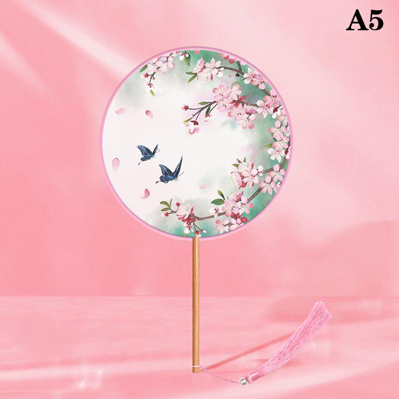 Chinesischer Runder Handfächer Vintage Druck Seidenfächer Antike Quaste Tanzhandfächer Cheongsam Tang Anzug Hochzeitsfeier Accessoires