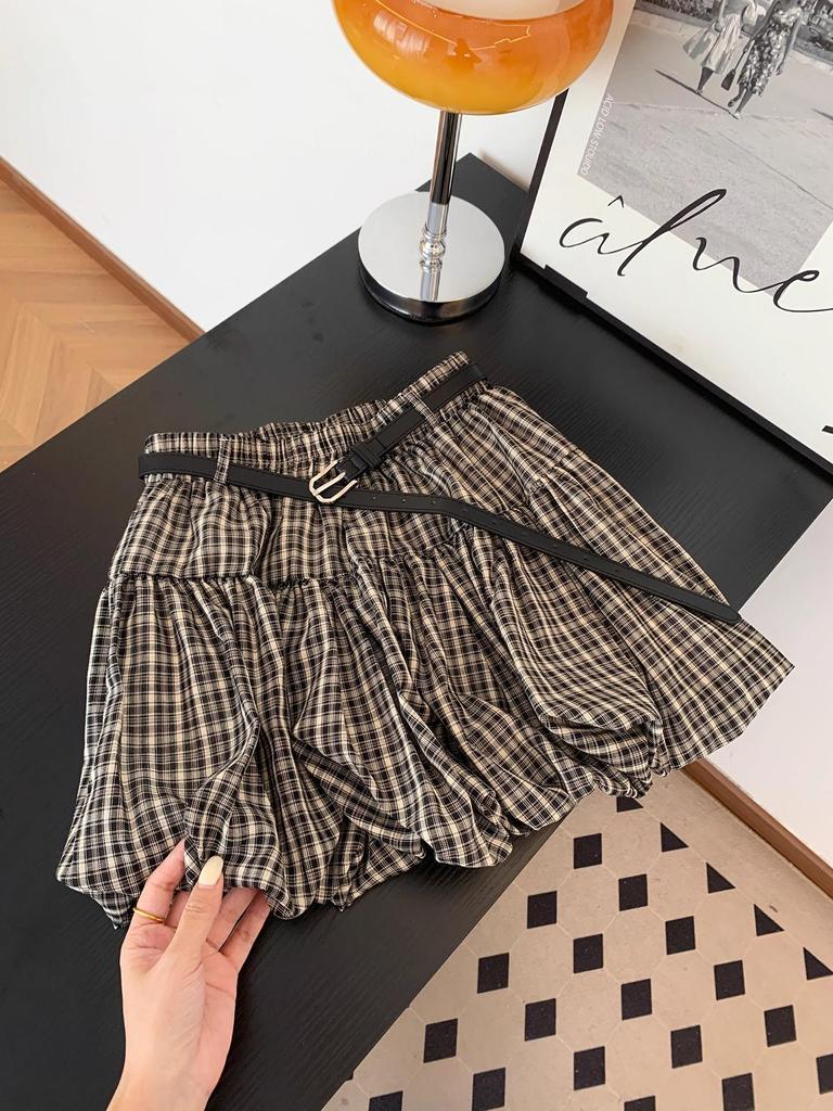 Women's Blue Plaid Mini Skirt: A-Line High Waist, Slim Fit