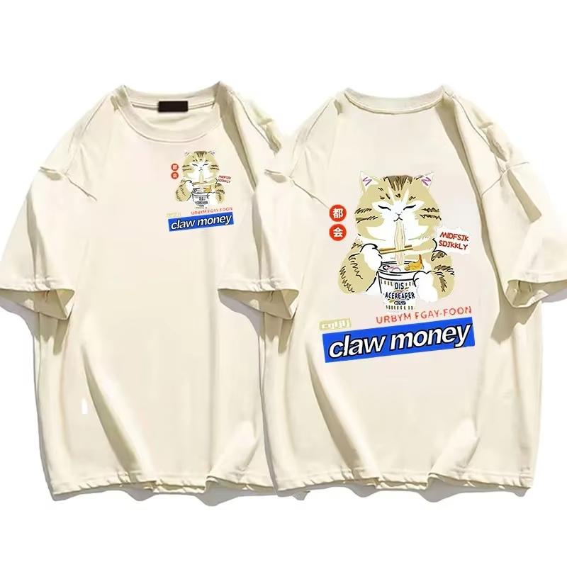 2025 Men T-shirts Intrage Japan Kanji Cartoon T-shirt Fun Graphics Kawaii Clothing Streetwear Peach Khaki Top Large Harajuku Top