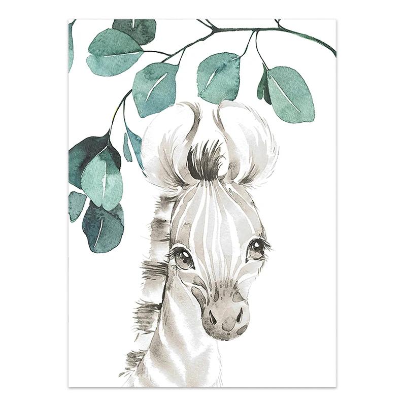 Safari Baby Animals Canvas Poster Nursery Zebra Giraffe Wall Art Print Eucalyptus Animal Painting Nordic Kid Bedroom Pictures