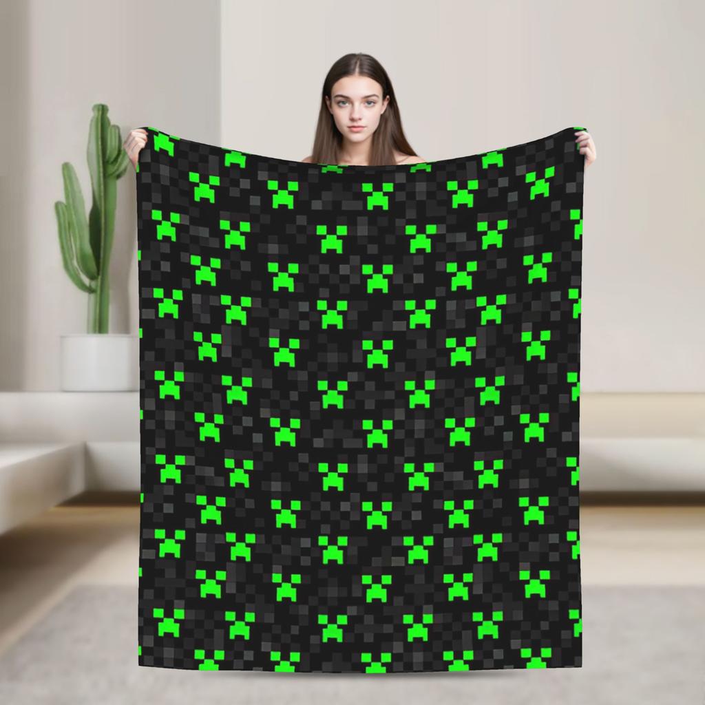 Creeper Big Face Videogame  Blanket Game Flannel Funny Warm Throw Blankets for Bedding Lounge Spring Autumn