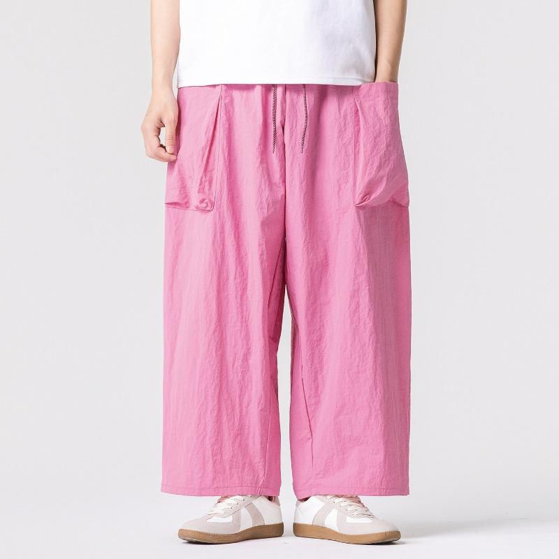 Retro Men's Wide Leg Pants Summer Plus Size Solid Color Pants