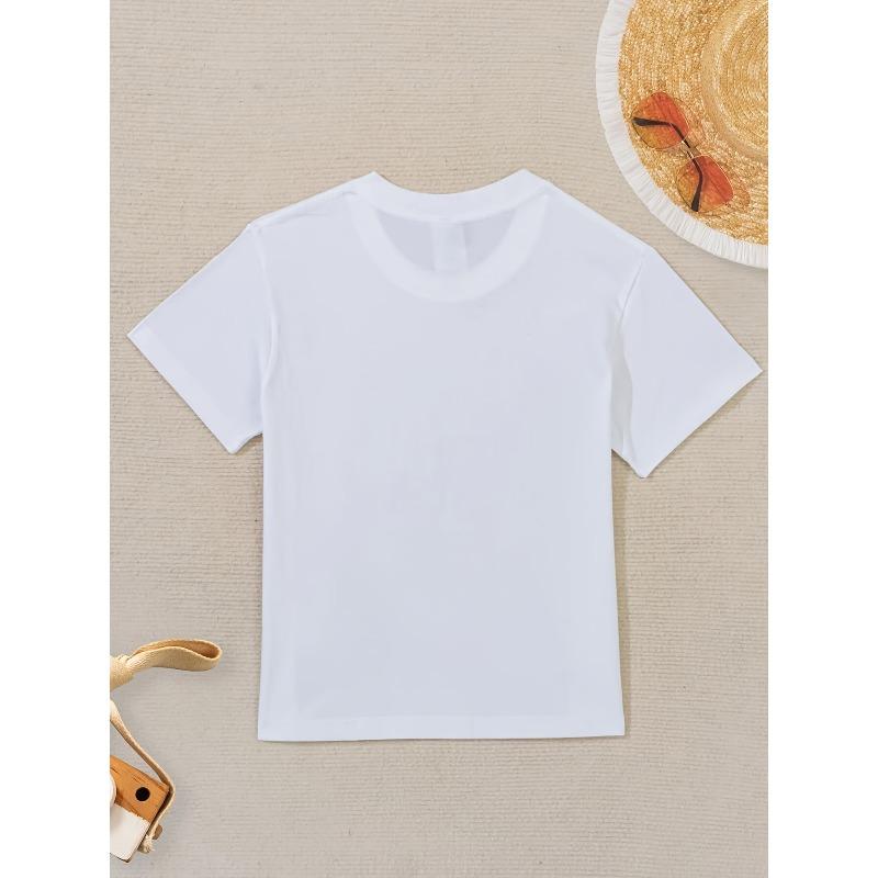 European sizes Girls' Heart Pizza Slice Flowers Stars Valentine'S Day Short Sleeve T-Shirt | Cute Cartoon Print, Stretchy Breathable Fabric