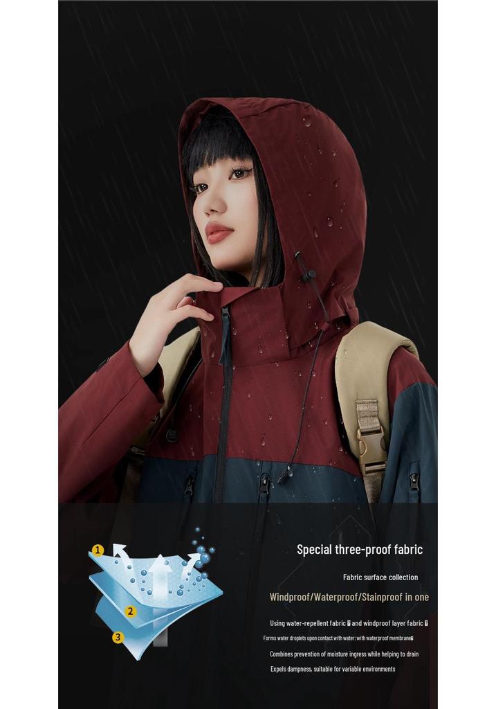 Unisex Color Block Hooded Windbreaker: Windproof & Waterproof Mountaineering Jacket for Spring & Autumn