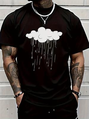 Cloud Raindrop Graphic Print Men's Luxury Cotton Short Sleeved T-shirt Summer Unisex Men's and Women's Casual Loose Trendy