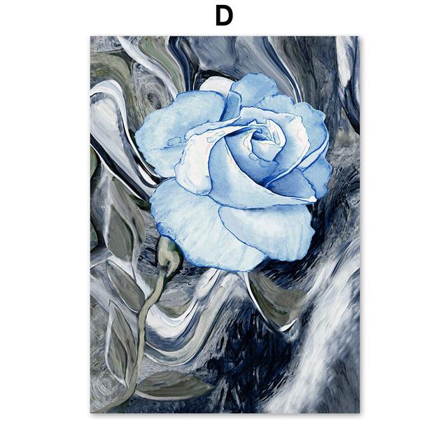 

Абстрактная голубая роза, цветок, лист, растение, настенная живопись на холсте, плакаты на скандинавскую тему и принты, настенные панно для гостиной, домашний декор, без рамки 60*90cm