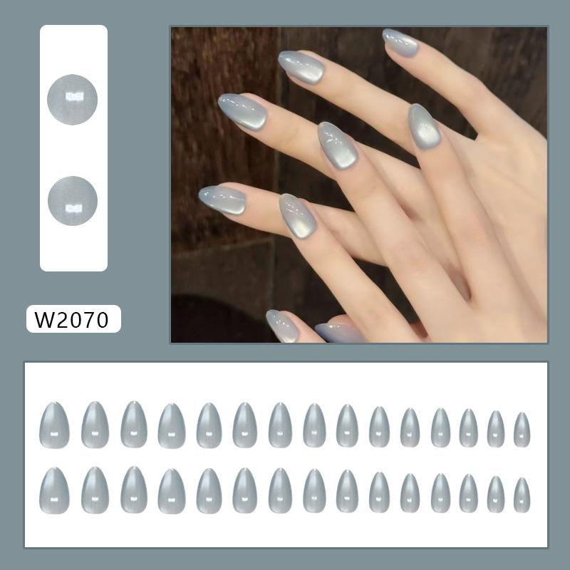 

Синие прохладные и прозрачные простые кошачий глаз в стиле инс съемные накладные ногти 30 штук