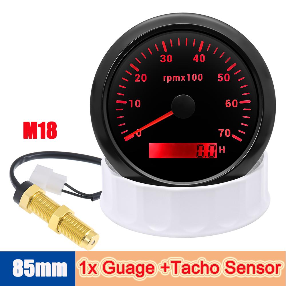AD 85MM Auto Tachometer Red Pointer 7000 RPM Tacho Meter with LED 7Colorlight Diesel Engined Car Meter SENSOR For 1-12 Cylinders