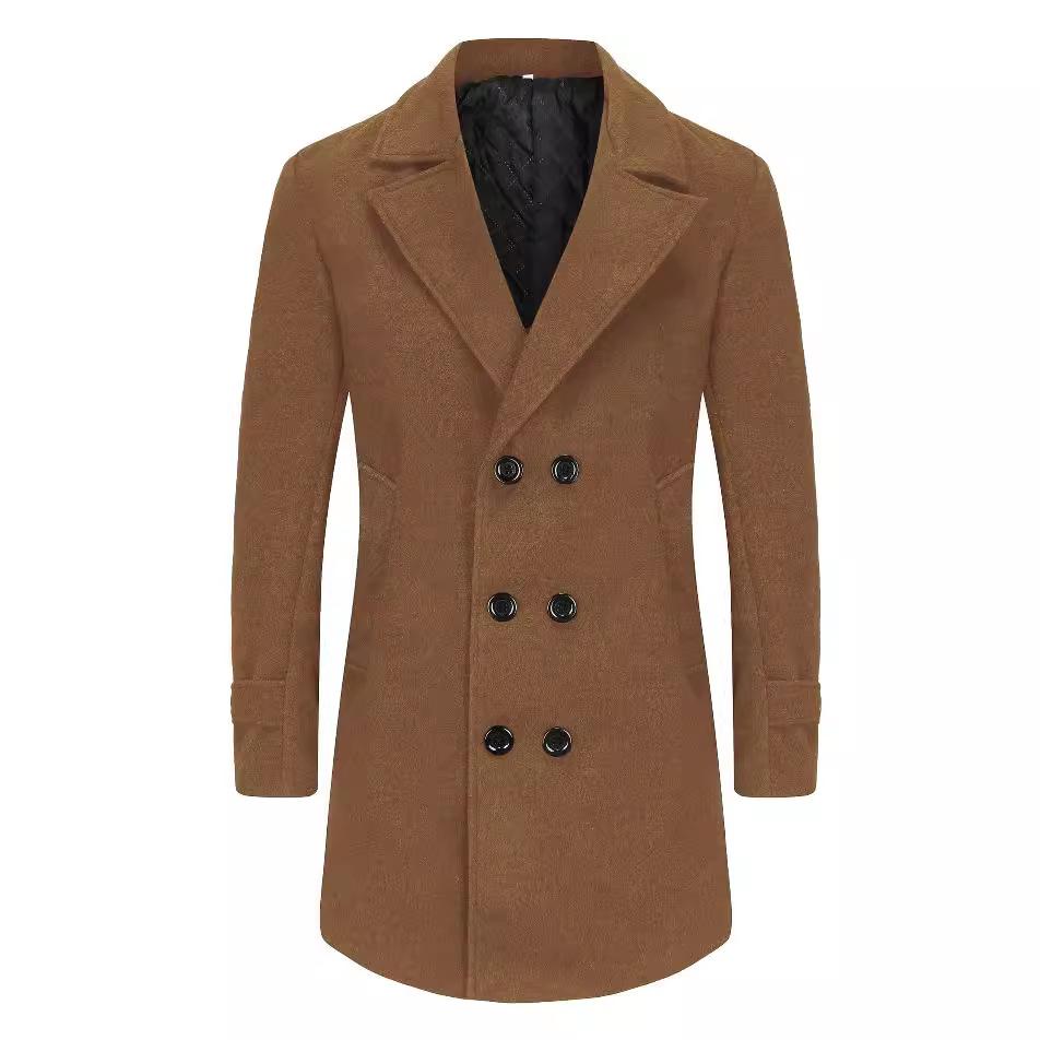 Abrigo de Lana para Hombre de Invierno, Moda de Doble Botonadura con Solapa, Abrigo de Lana de Algodón de Longitud Media