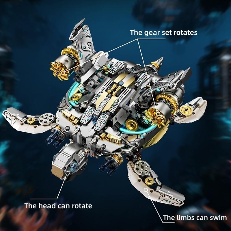 Non-Toxic New Moc Mechanical Sea Turtle Building Blocks Motor Power Ocean Creatures Diy Tabletop Decoration Birthday Christmas Gifts