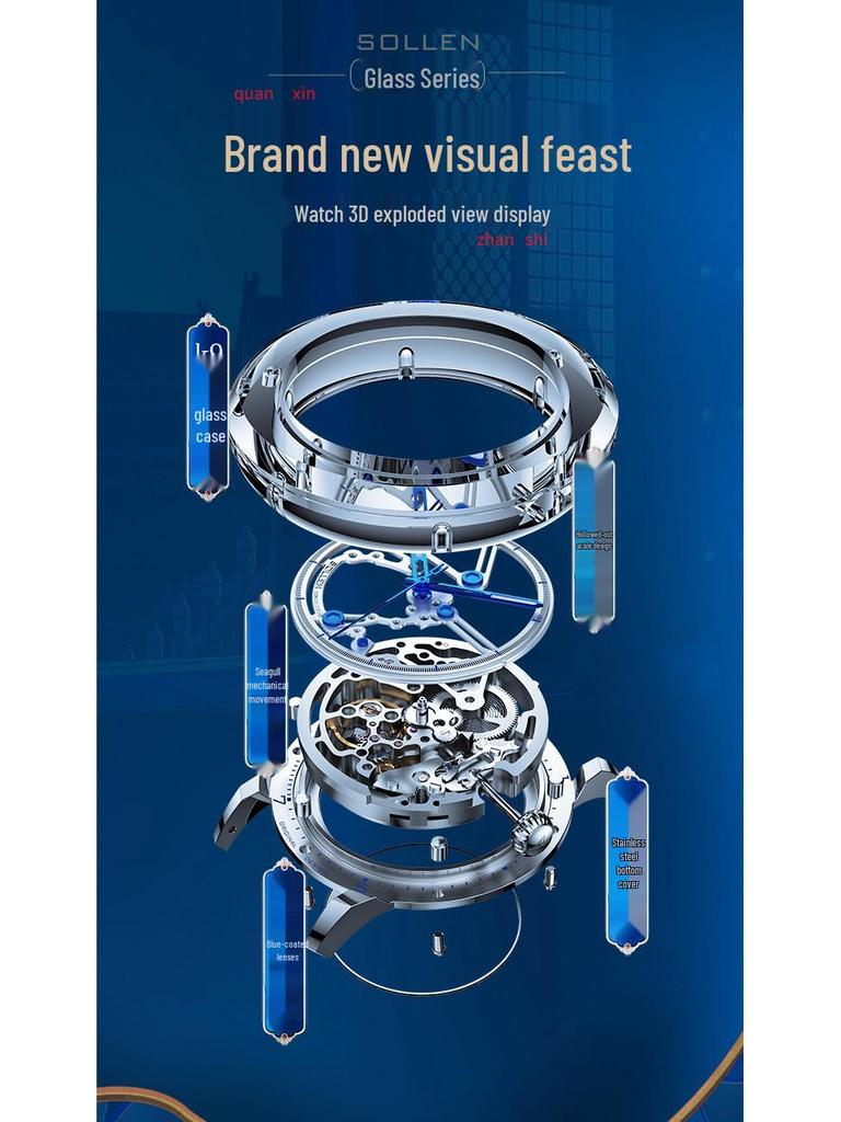 Solon Men's 2021 Automatic Glazed Transparent Mechanical Watch