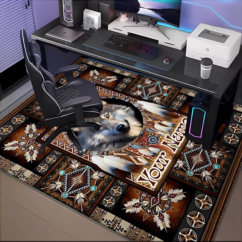 1PC Custom Name Wolf Spirit Blanket Theme Floor Mat Ideal for Living Room, Game Rooms, Office, Bedroom, Floor Mat Playful Design